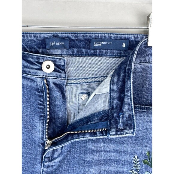 J. Jill 31 Jeans Authentic Fit Cropped Embroidered Floral Blue Stretch Raw Hem - Picture 6 of 11